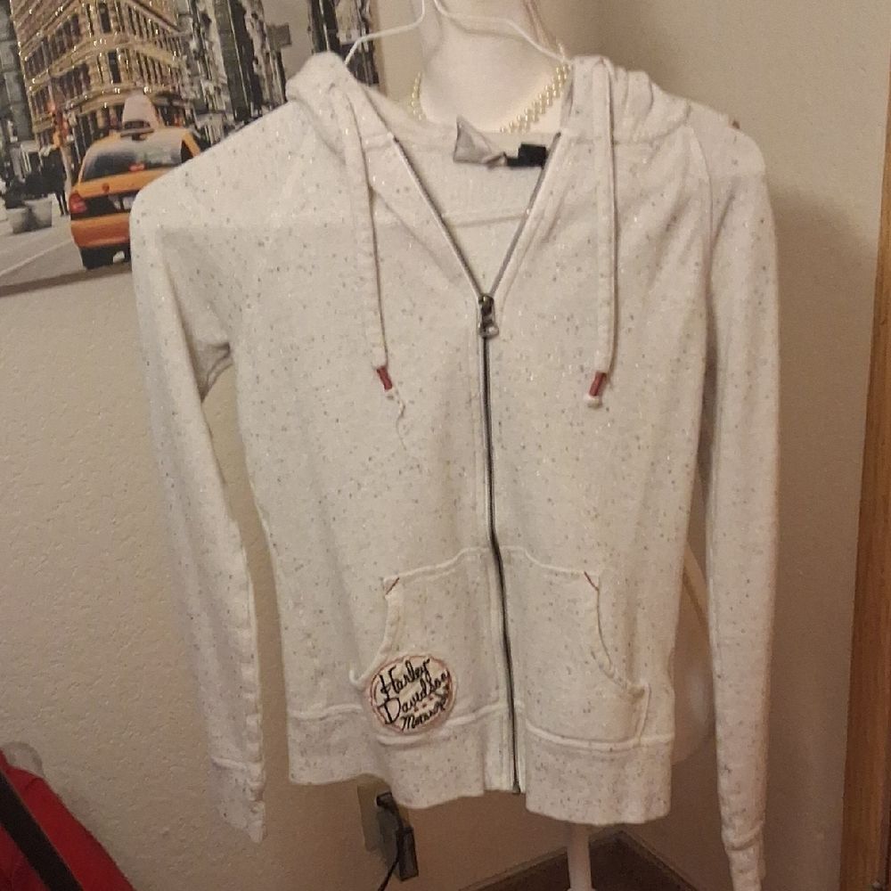 Harley-Davidson Women Metallic Flecked Zip Hoodie Track Hooded Jacket Small